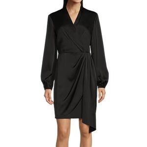 Alex Marie Iris V-Neck Satin Crepe Long Sleeve A-Line Dress